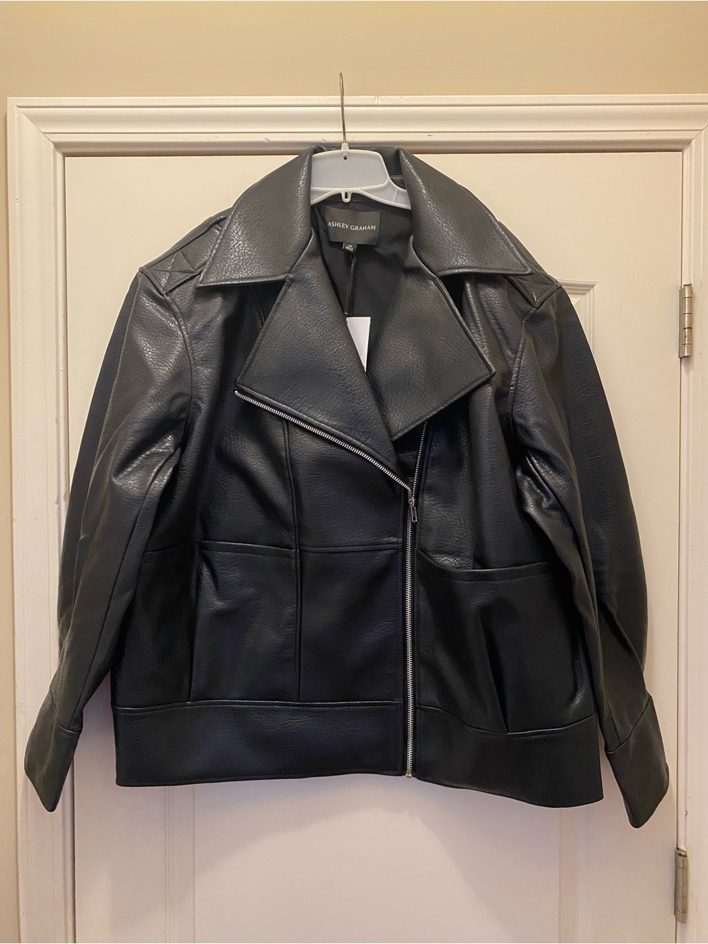 Ashley Graham Black Faux Leather Moto Jacket